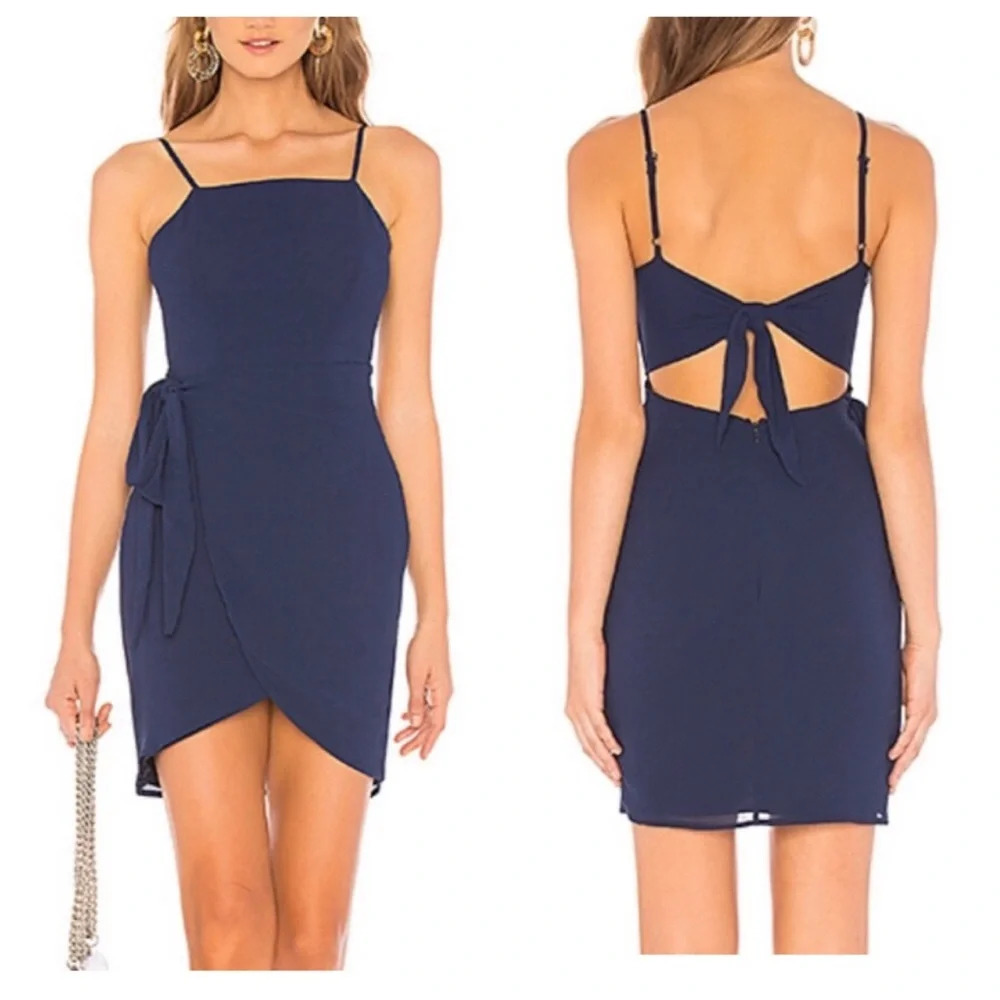 Revolve By the way Morgan layered tie back mini dress navy blue 26065